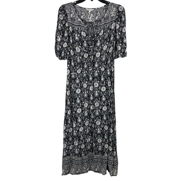Lucky Brand Maxi Long Dress Floral Gray XS 3/4 Sleeve Boho Prairie Romantic - Picture 1 of 7